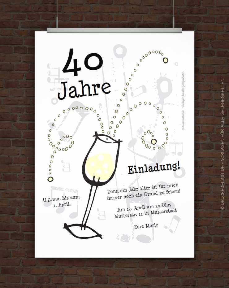Einladung Zum 40. Geburtstag Selbst Gestalten Kostenlos Drucke selbst! Einladungskarte mit Sektglas kostenlos gestalten und drucken