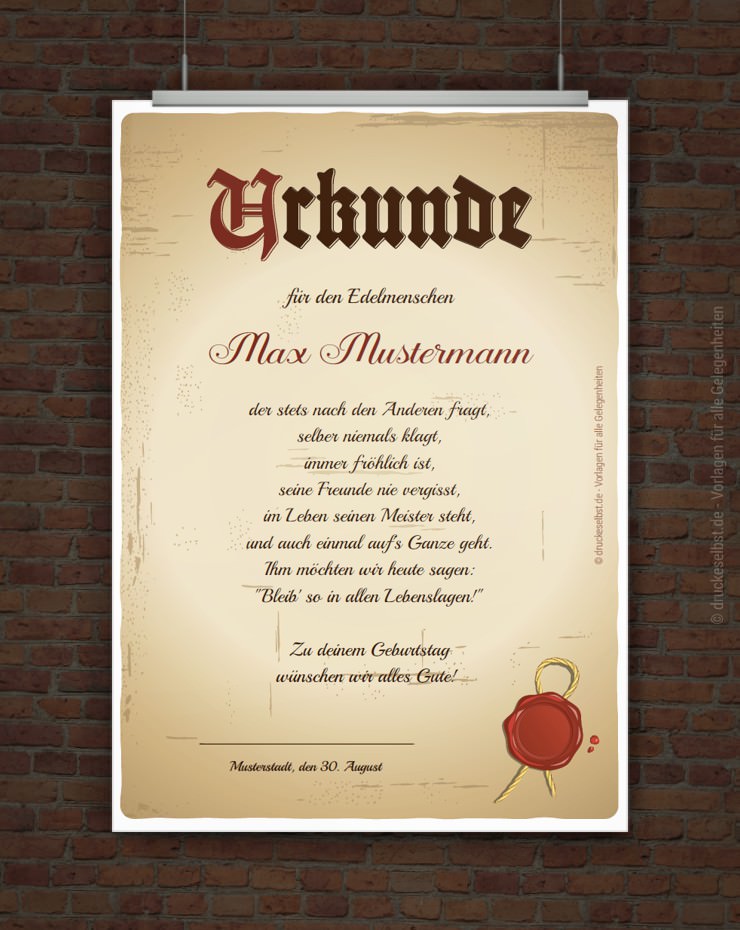 Drucke selbst! Altes Papier mit Siegel Vorlage