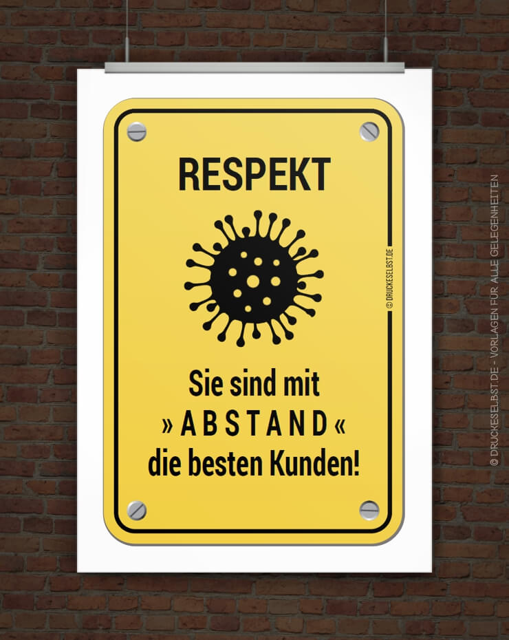Drucke selbst! Corona-Schildmit ABSTAND die besten… zum Ausdrucken