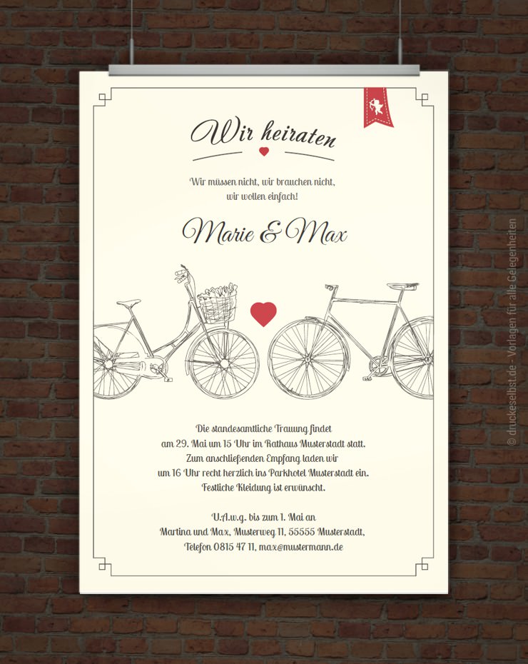 Drucke selbst! Hochzeitseinladung zum Ausdrucken